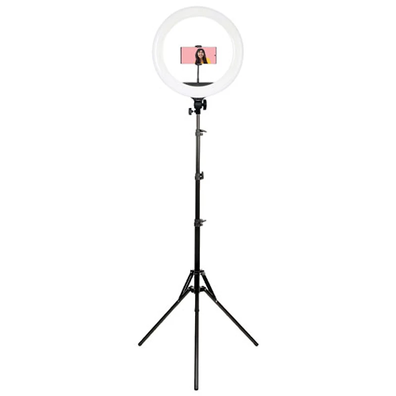 Ensemble pour blogues vidéo avec anneau lumineux DEL bicolore de 18 po de Mobifoto (MOBIRL18)