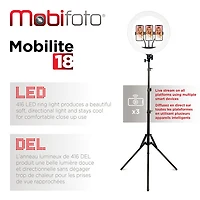 Ensemble pour blogues vidéo avec anneau lumineux DEL bicolore de 18 po de Mobifoto (MOBIRL18)