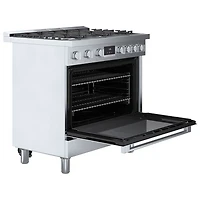Cuisinière à gaz autonome à 6 brûleurs convection véritable 3,5 pi³ 36 po Bosch (HGS8655UC) - Inox