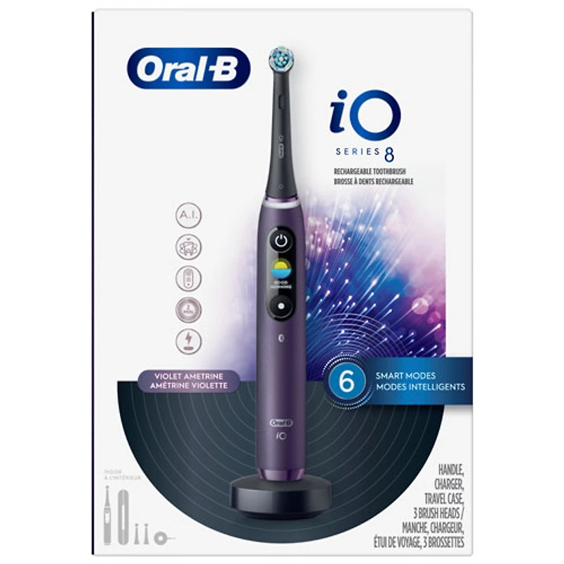 Brosse à dents électrique intelligente iO de série 8 d'Oral-B (iO M8.3B2.2B) - Violet amétrine