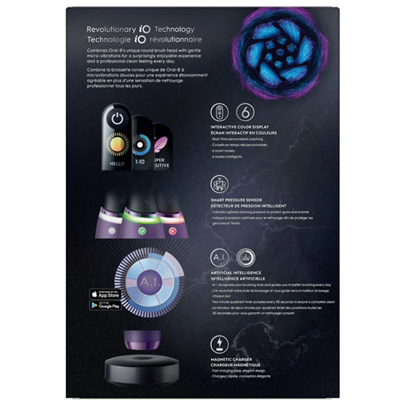 Brosse à dents électrique intelligente iO de série 8 d'Oral-B (iO M8.3B2.2B) - Violet amétrine