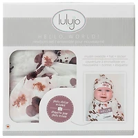 Lulujo Hello World Bamboo Swaddle & Hat - 0 to 4 Months - Eucalyptus