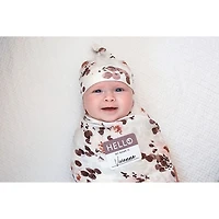 Lulujo Hello World Bamboo Swaddle & Hat - 0 to 4 Months - Eucalyptus