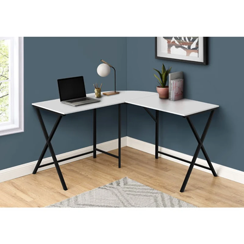 Bureau d'angle d'ordinateur de Monarch - Blanc/Noir