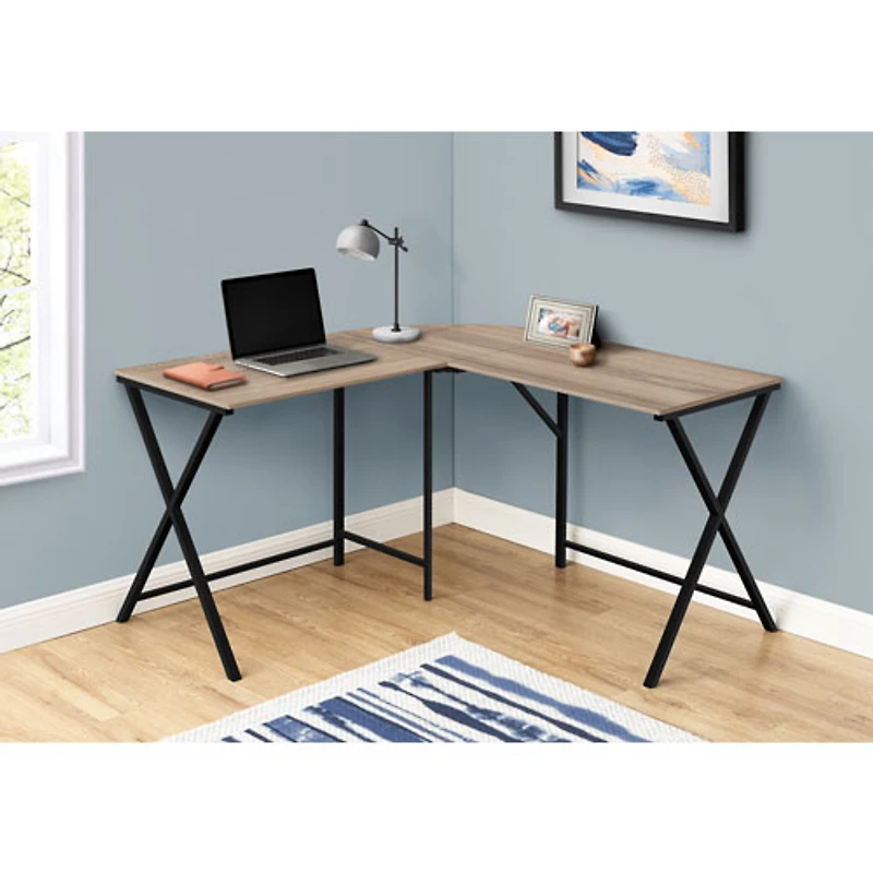 Bureau d'angle d'ordinateur de Monarch - Taupe foncé/Noir