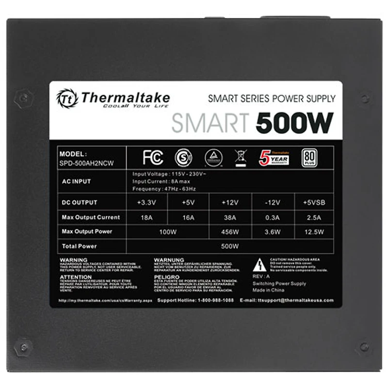 Bloc d'alimentation non modulaire de 500 W Smart de Thermaltake