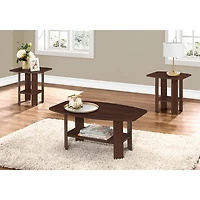 Monarch Rounded Contemporary 3-Piece Rectangular Coffee Table Set & End Tables Set - Cherry