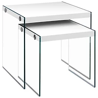 Monarch Chic Contemporary 2-Piece Nesting Table Set - White/Glass
