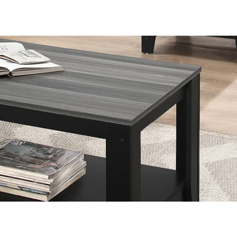 Monarch Contemporary 3-Piece Coffee Table & End Tables Set with Shelves - Oak Grey/Black