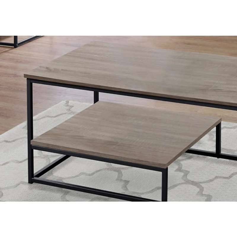 Monarch Contemporary 3-Piece Coffee Table & End Tables Set with Half Shelves - Taupe/Black