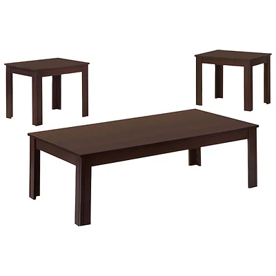 Monarch Contemporary 3-Piece Coffee Table & End Tables Set - Walnut