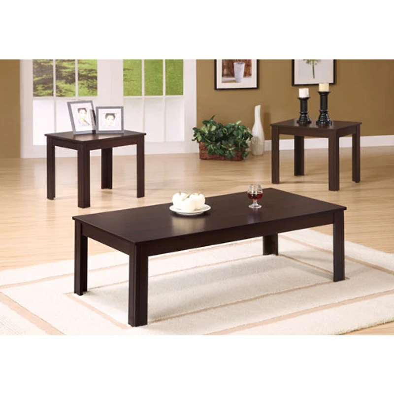 Monarch Contemporary 3-Piece Coffee Table & End Tables Set - Walnut