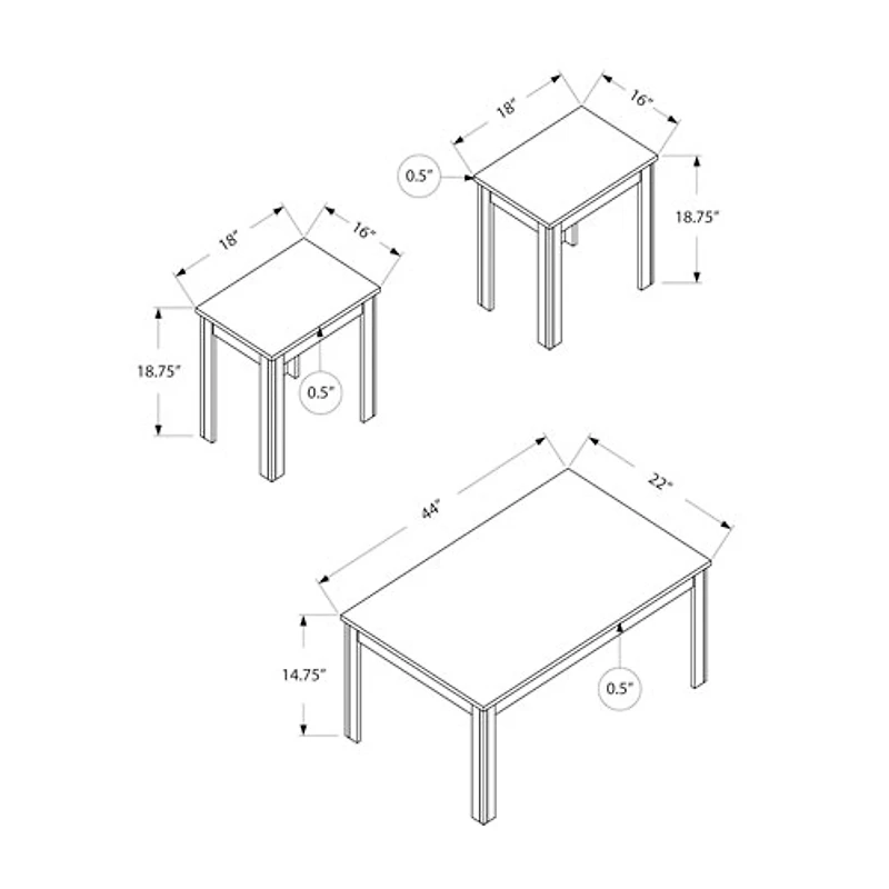 Monarch Contemporary 3-Piece Coffee Table & End Tables Set - Walnut