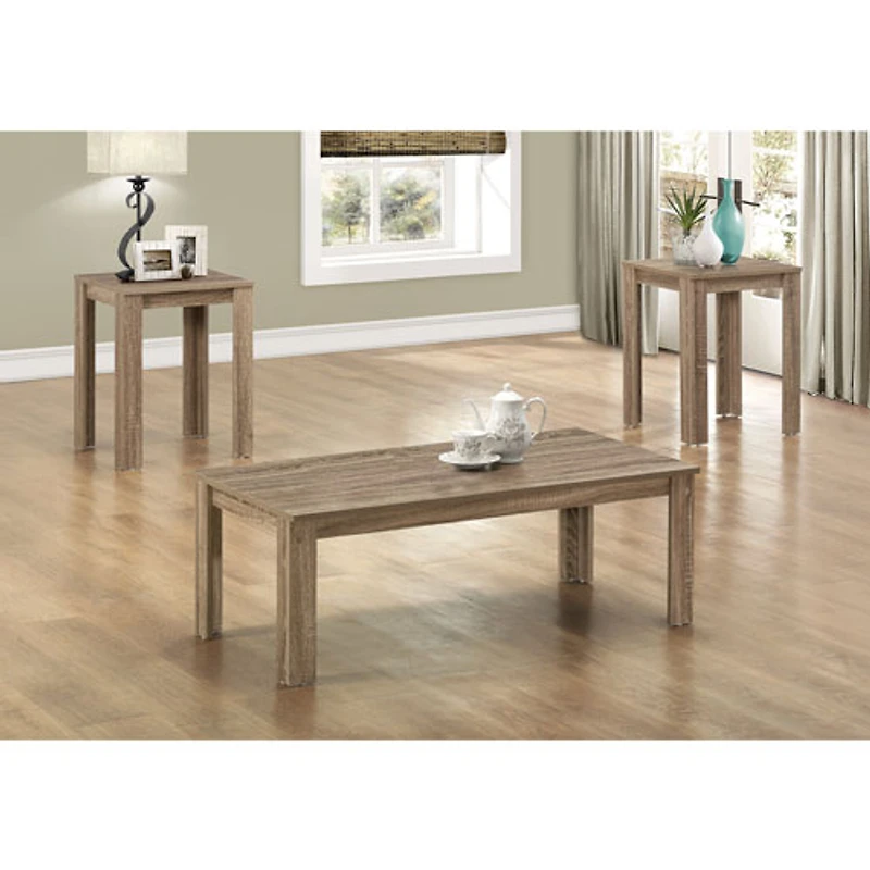 Monarch Contemporary 3-Piece Coffee Table & End Tables Set - Grey Taupe