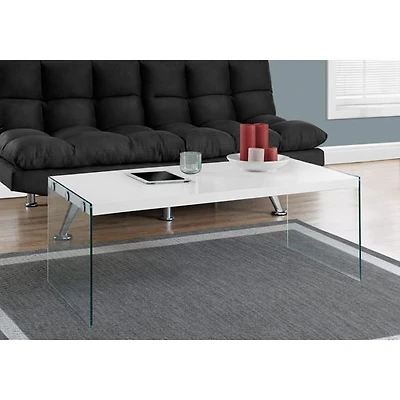 Table basse rectangulaire moderne avec côté en verre trempé de Monarch - Blanc