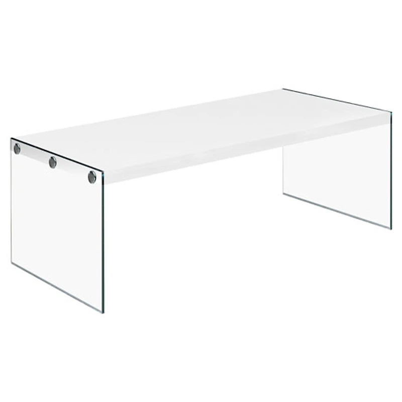 Table basse rectangulaire moderne avec côté en verre trempé de Monarch - Blanc