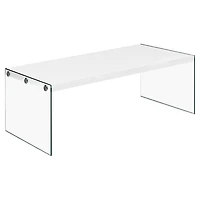 Table basse rectangulaire moderne avec côté en verre trempé de Monarch - Blanc