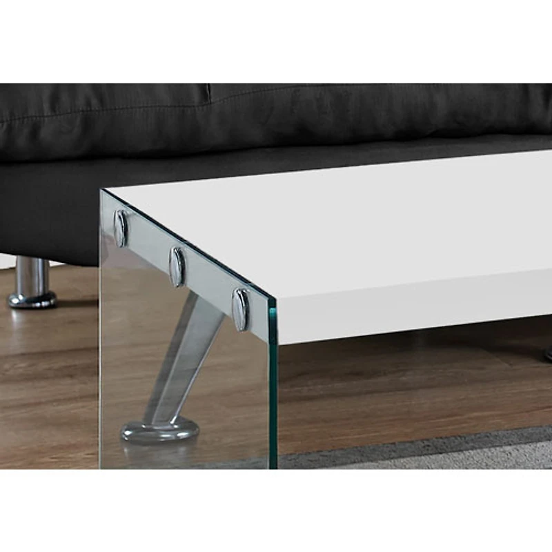 Table basse rectangulaire moderne avec côté en verre trempé de Monarch - Blanc