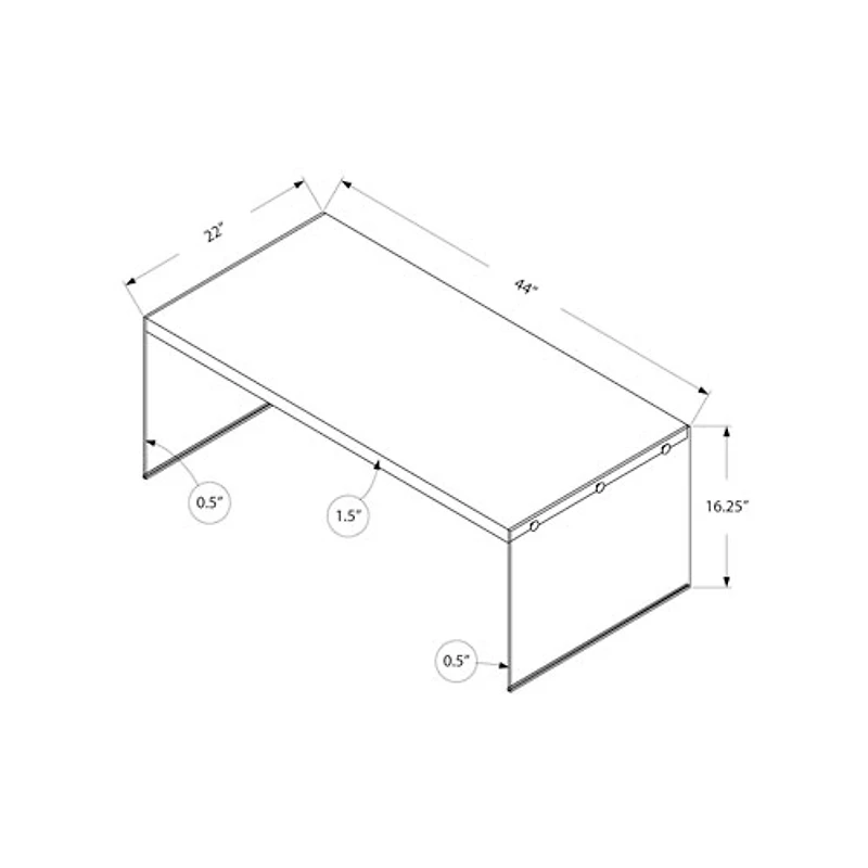 Table basse rectangulaire moderne avec côté en verre trempé de Monarch - Blanc