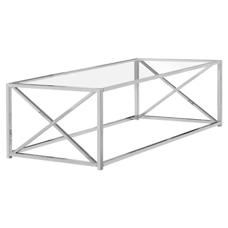 Monarch Modern Rectangular Coffee Table with Tempered Glass - Chrome