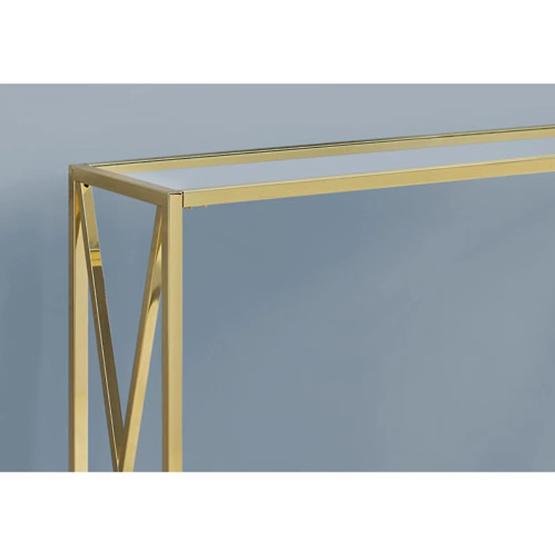 Monarch Modern Rectangular Console Table with Tempered Glass Top - Gold