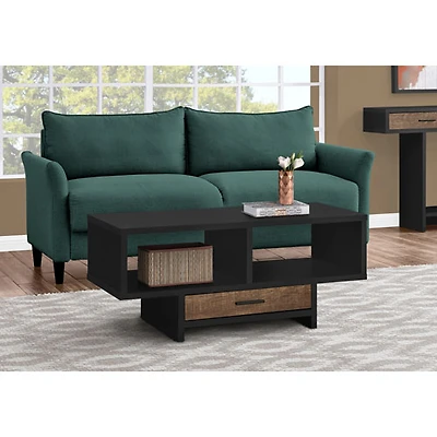 Table basse rectangulaire moderne avec compartiments et tiroirs de Monarch - Noir/Brun