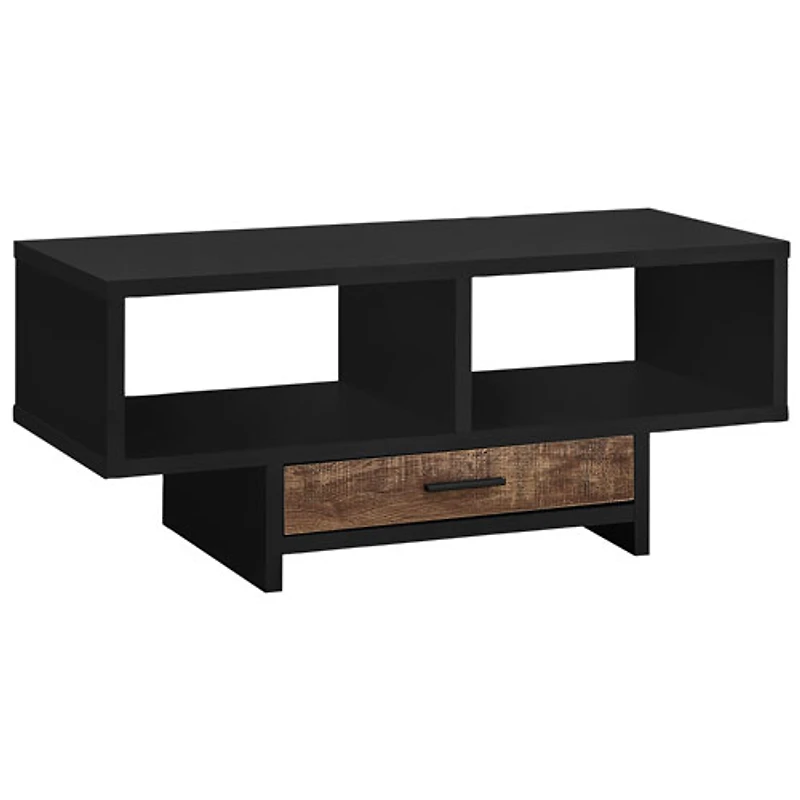 Table basse rectangulaire moderne avec compartiments et tiroirs de Monarch - Noir/Brun