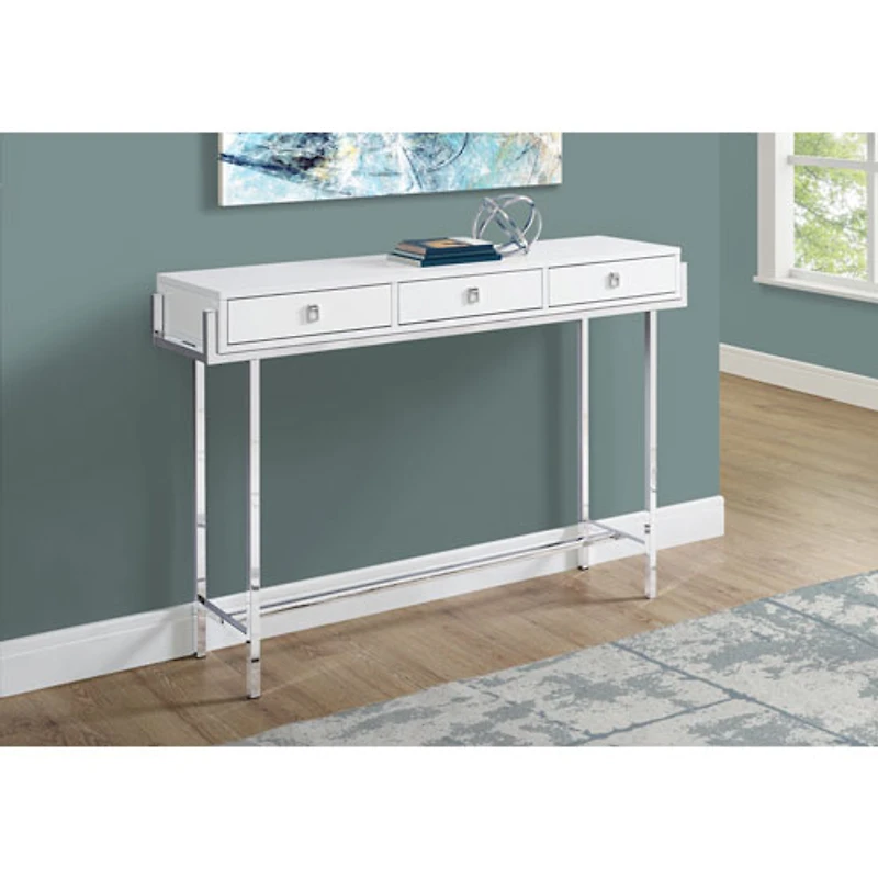 Monarch Modern Rectangular Three-Drawer Console Accent Table - Glossy White