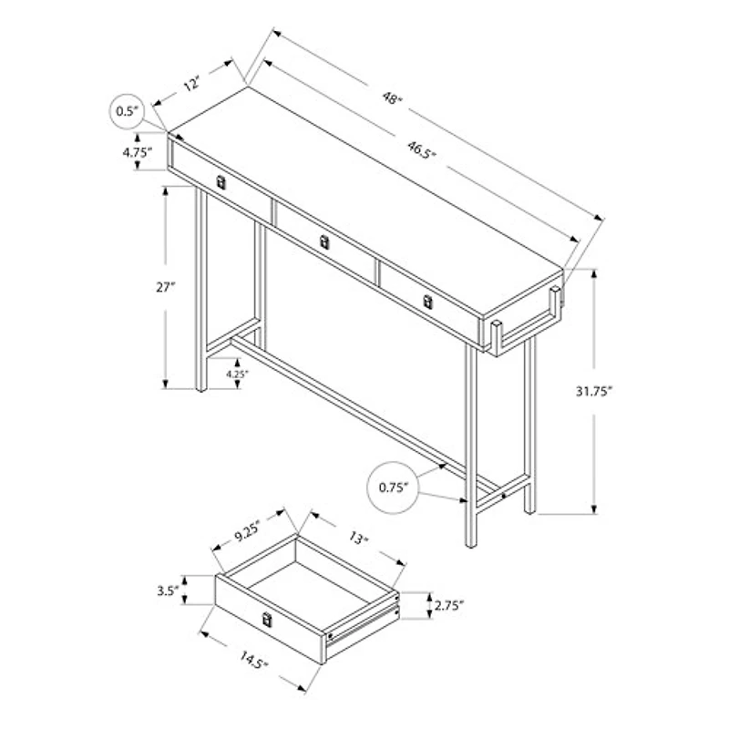 Monarch Modern Rectangular Three-Drawer Console Accent Table - Glossy White