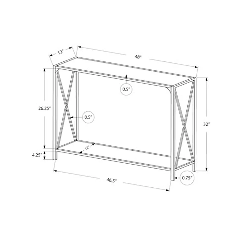 Monarch Contemporary Rectangular Console Cross-Bars Accent Table - Dark Taupe
