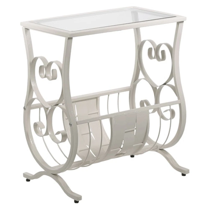 Monarch Heart Traditional Rectangular End Table - White/Glass