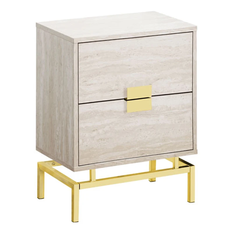 Table d'extrémité rectangulaire moderne avec 2 tiroirs de Monarch - Beige/Doré