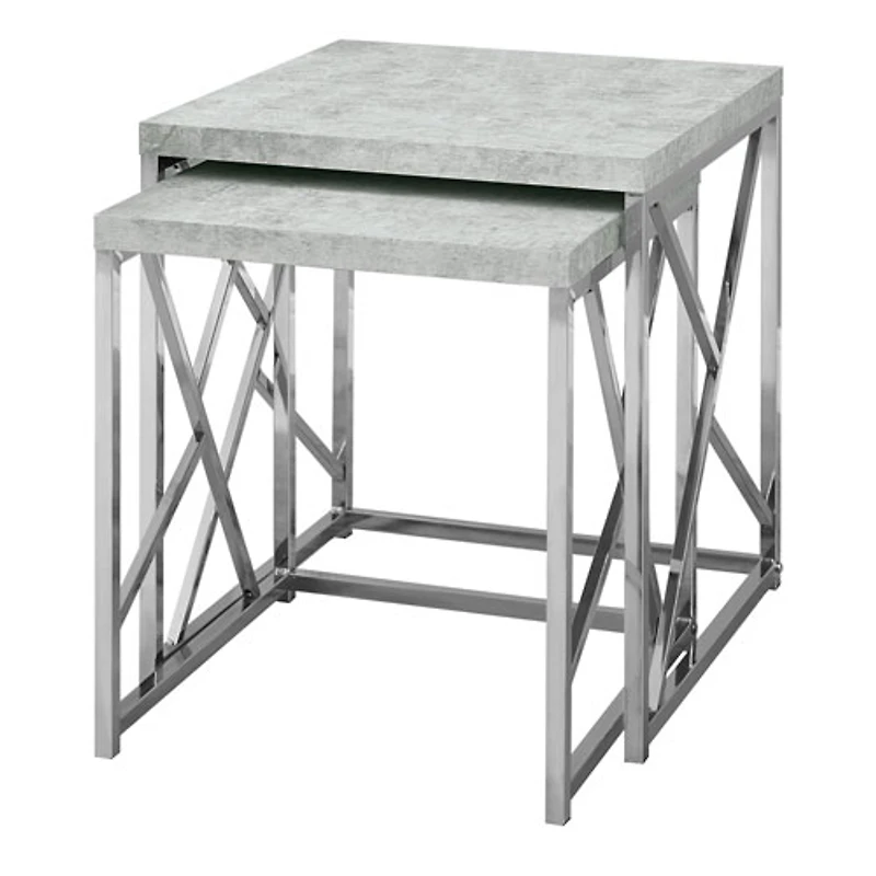 Ensemble de 2 tables gigognes modernes de Monarch - Gris/Chromé