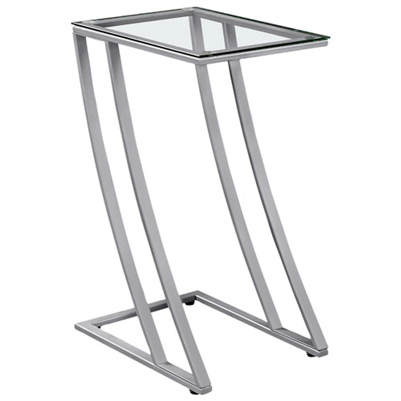 Table de bout rectangulaire contemporaine avec dessus en verre trempé de Monarch - Argenté