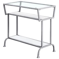 Monarch Modern Rectangular End Table With Tempered Glass Top and 2 Shelves - White