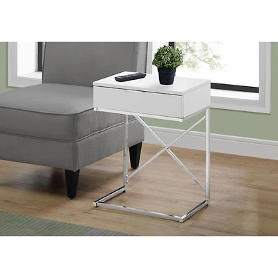 Table d'appoint rectangulaire moderne avec rangement de Monarch - Blanc/Chromé