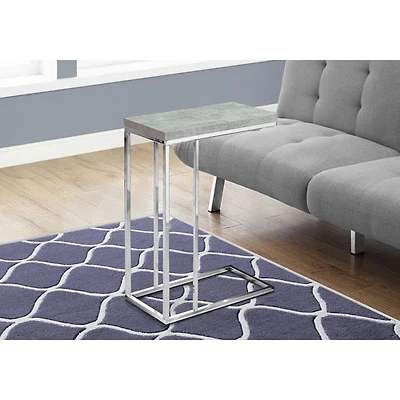Table de bout rectangulaire moderne en forme de C de Monarch - Gris ciment/Chromé