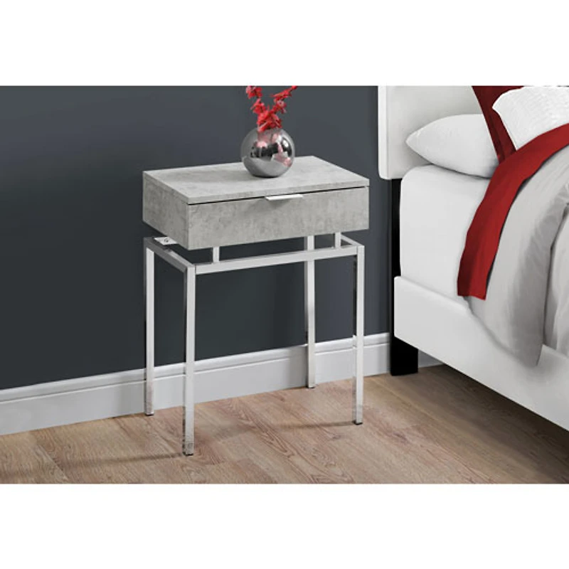 Monarch Modern Rectangular End Table With Drawer - Cement Grey/Chrome