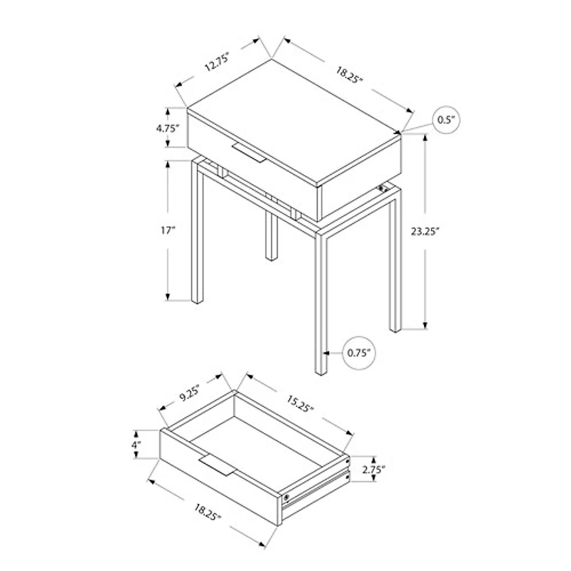 Monarch Modern Rectangular End Table With Drawer - Cement Grey/Chrome