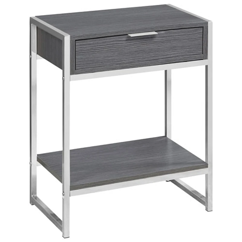 Table de bout rectangulaire moderne avec tiroir et tablette de Monarch - Gris/Chromé