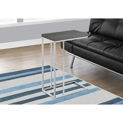 Table de bout rectangulaire moderne en forme de C de Monarch - Gris/Chromé
