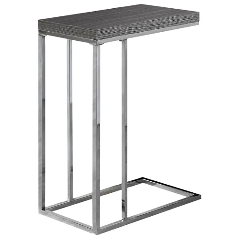 Table de bout rectangulaire moderne en forme de C de Monarch - Gris/Chromé