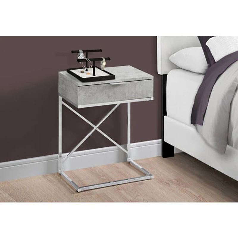 Monarch Contemporary Rectangular Accent End Table With Storage - Cement Grey/Chrome