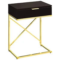 Monarch Modern Rectangular Accent End Table with Storage - Cappuccino/Gold