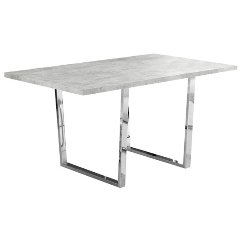 Table de salle à manger rectangulaire contemporaine à 4 places avec pattes en U - Ciment/Chrome