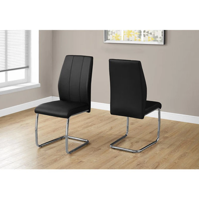 Monarch Contemporary Chrome Dining Chair - Set of 2 - Black