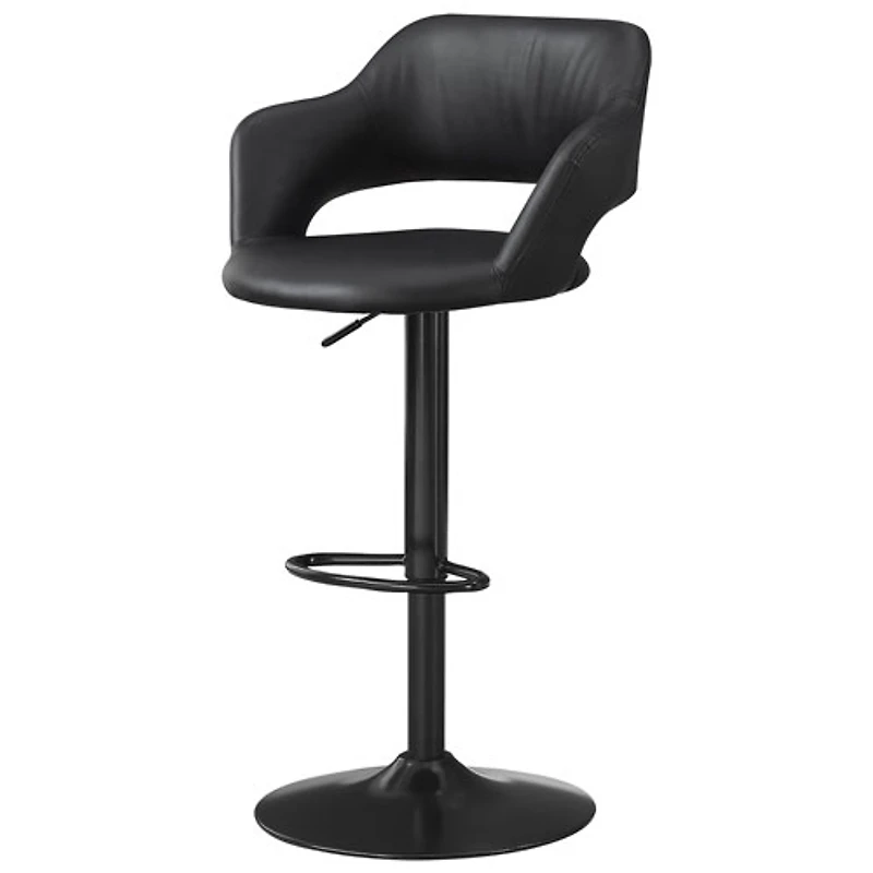 Leather-Look Contemporary Adjustable Height Barstool - Black