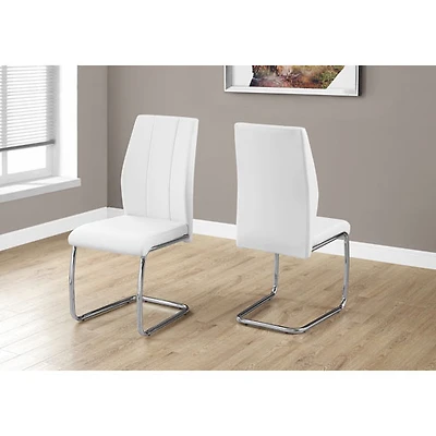 Chaise de salle à manger contemporaine en similicuir avec pattes en U - Ensemble de 2 - Blanc/Argent