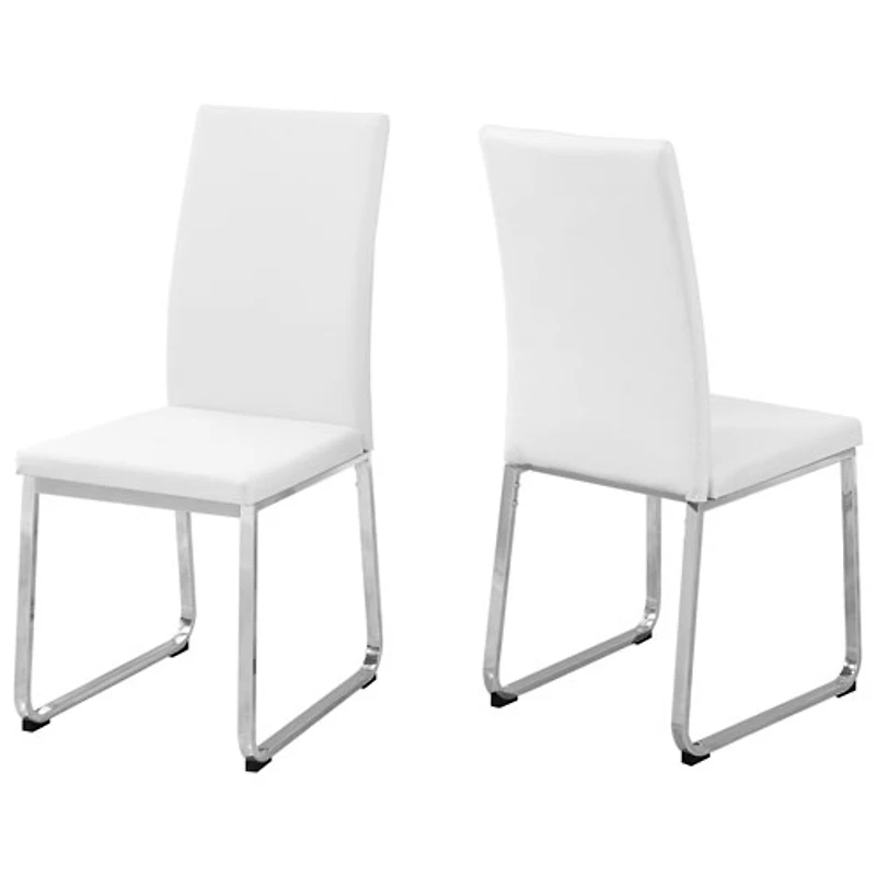 Contemporary Faux Leather Dining Chair - Set of 2 - White/Silver