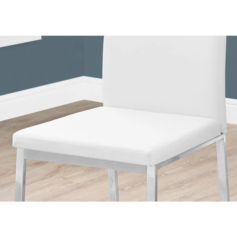 Contemporary Faux Leather Dining Chair - Set of 2 - White/Silver